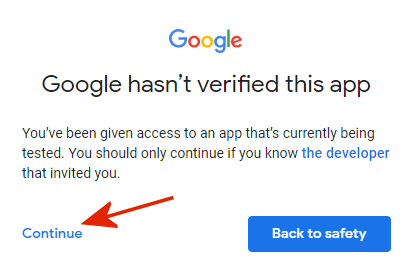 Google app not verified page